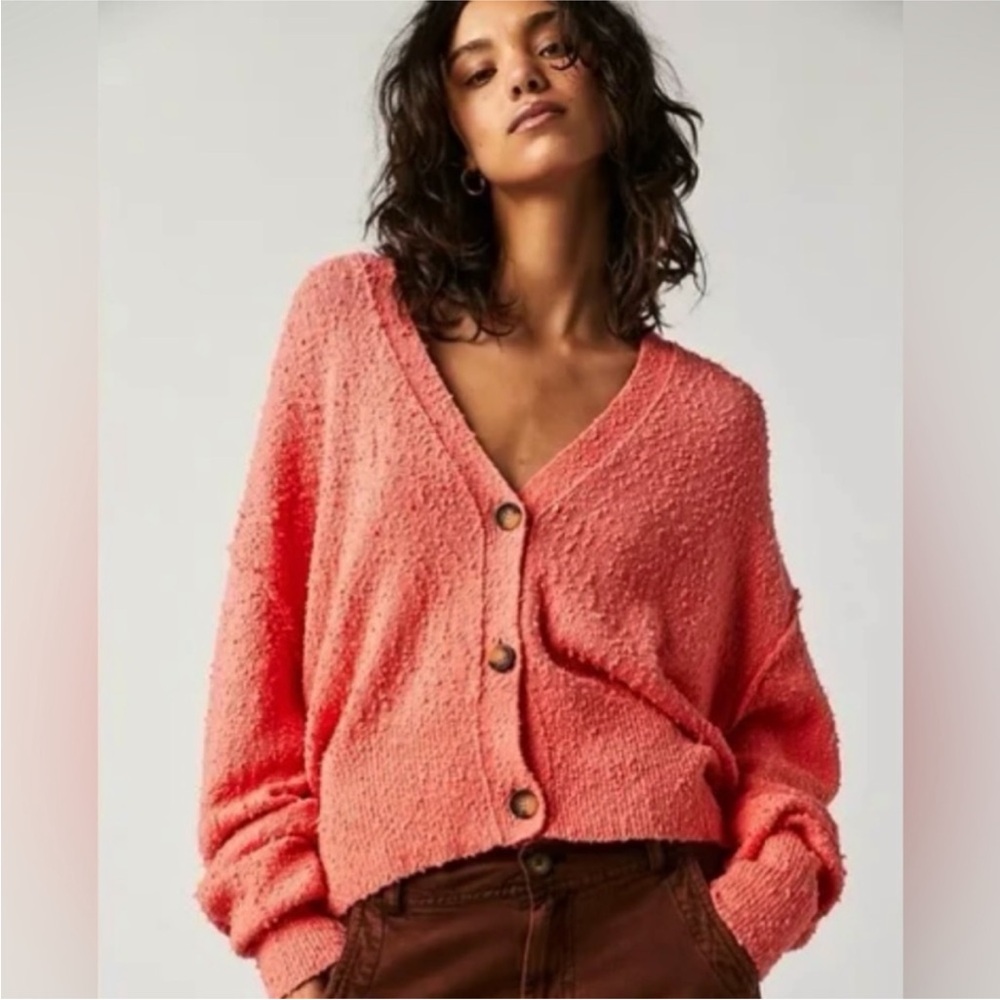 Free People Found My Friend Textured Cardigan Coral Orange / Pink size XSmall
